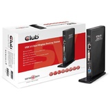 Club 3D SenseVision USB 3.0 Docking Station, 1x HDMI, 1x DVI-I, 1x USB 3.0, 1x USB 3.0 BC-1.2 Schnellladung, 4x USB 2.0, 1x Audio Jack, 1x Mic, LED Funktionsleuchte, Schwarz Klavierlack