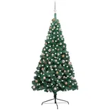 vidaXL Halber Weihnachtsbaum mit LEDs & Kugeln Grün 210 cm