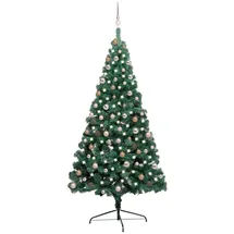 vidaXL Halber Weihnachtsbaum mit LEDs & Kugeln Grün 210 cm