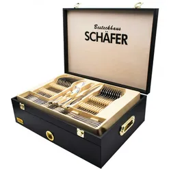 72 teilig Besteckset Edelstahl 18/10 mit Holzkoffer Nickelfrei 12 Personen Mirror+Satin Motiv 3