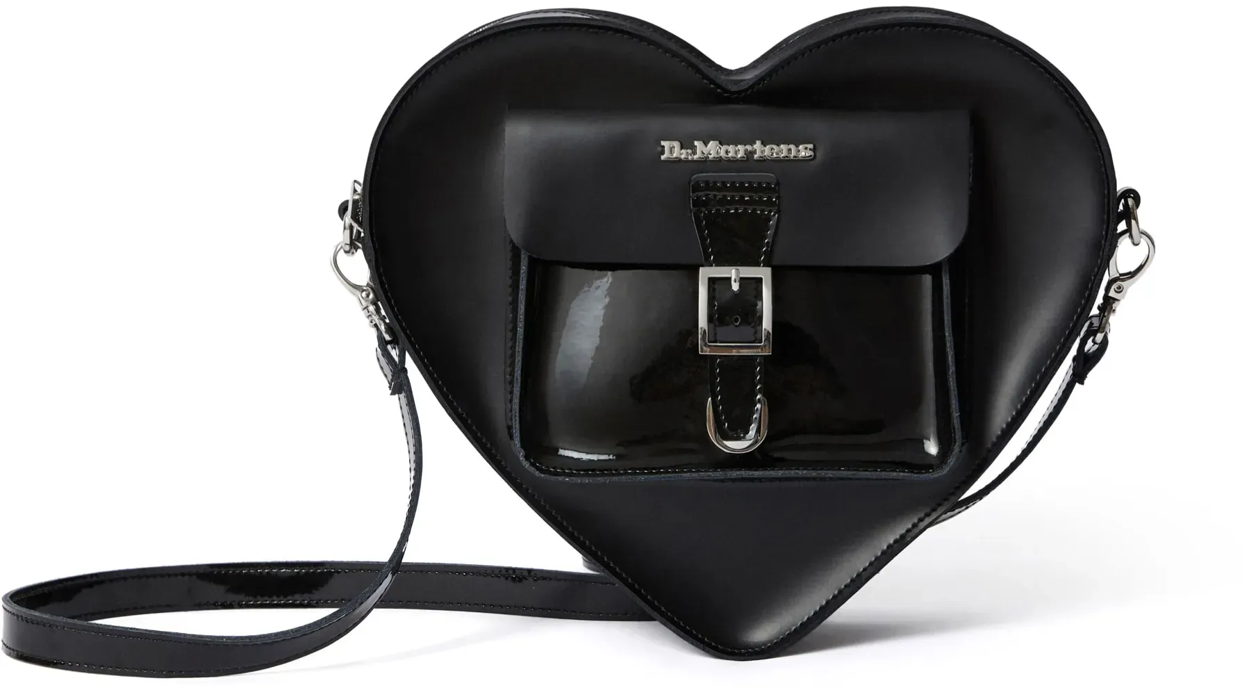 Umhängetasche DR. MARTENS, Damen, Gr. B/H/T: 28cm x 20,5cm x 7,5cm, schwarz, schwarz, Leder, Taschen Umhängetasche, Damen Handtasche, Schultertasche mit Logoschriftzug, in Herzform