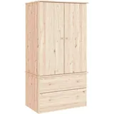 vidaXL Kleiderschrank, Garderobenschrank mit Kleiderstange, Schlafzimmerschrank Schrank mit 2 Schubladen, Holzschrank Flurschrank, Massivholz Kiefer