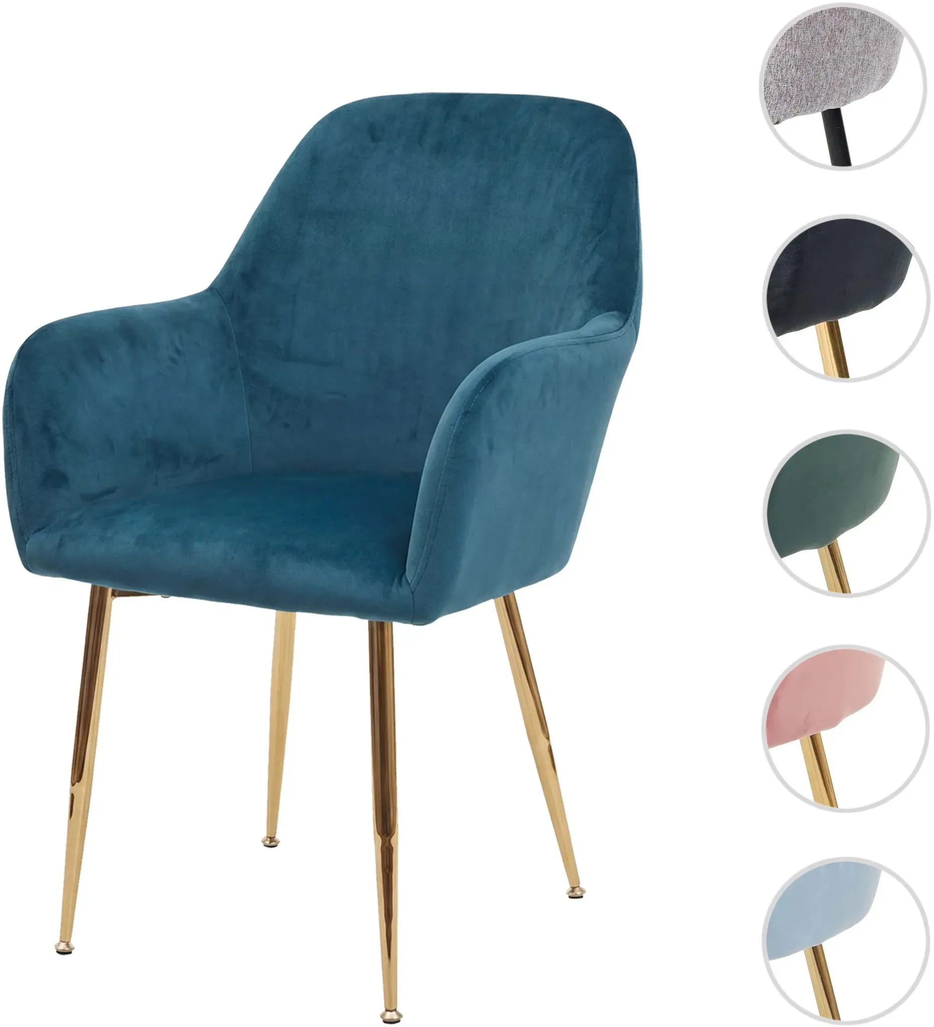 Einzelst�ck | Esszimmerstuhl HWC-F18, Stuhl Küchenstuhl, Retro Design ~ Samt mint, goldene Beine