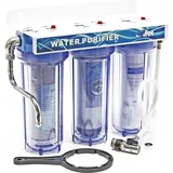 Naturewater NW-PR103 3 Stufen Wasserfilter, 5 μ, 26,16 mm (3/4"), Ø62 mm PP Kartusche, Filter Wandhalterung, Filterschlüssel, Sedimentfilter Aktivkohleblock Aktivkohlegranulat