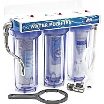 Naturewater NW-PR103 3 Stufen Wasserfilter, 5 μ, 26,16 mm (3/4"), Ø62 mm PP Kartusche, Filter Wandhalterung, Filterschlüssel, Sedimentfilter Aktivkohleblock Aktivkohlegranulat