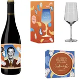 Salvador Dalí Merlot 2023 aus Frankreich 0,75 Liter - Set Glas Korkuntersetzer