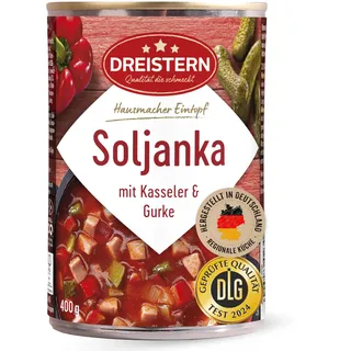 DREISTERN Soljanka 400g I Mit Kasseler & Gurke I Herzhafter Eintopf in recyclebarer Konservendose I Lange Haltbarkeit dank natürlicher Konservierung I Hausmacher Qualität