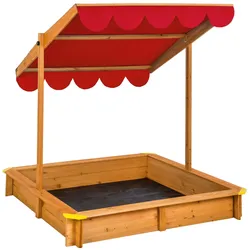 tectake® Sandkasten, aus Holz mit verstellbarem Dach, abgerundete Kunststoffecken, 120 x 120 x 120 cm