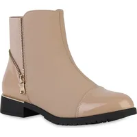 VAN HILL Damen Klassische Stiefeletten Blockabsatz Lack Trendy Schuhe