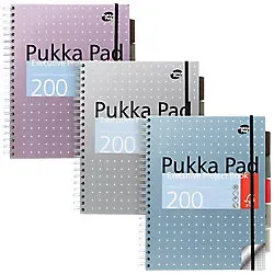 Pukka Metallic Notizbuch DIN A4 Kariert Doppelspiralbindung Seitlich gebunden Hardcover Farbig sortiert Nicht perforiert 200 Blatt 3 Stück
