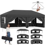 JUMMICO Pop up Pavillon 3x6 wasserdicht stabil Winterfest, One-Touch-Aufbau, Faltpavillon mit Seitenwänden, UV 50+, Shelter ideal für Garten, Innenhof, Camping und Partyzelte. Dunkelgrau