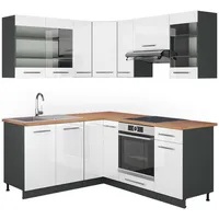 Vicco Winkelküche Fame-Line L-Form 160 x 190 cm Weiß Hochglanz/Anthrazit
