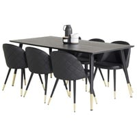 VCM Dipp180x90BLBR Essgruppe Esstisch schwarz und 6 Velvet Esszimmerstühle