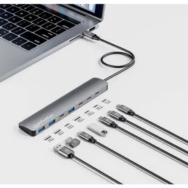 Manhattan 181167 USB-Hub 4+3 Port USB-C®, USB-A USB 3.2 Gen2 10 GBit/s mit USB-C® Stecker, mit Aluminiumgehäuse Space Grau 7-Port
