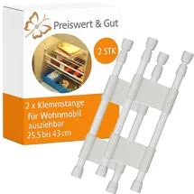 PRO PLUS 2 x Klemmstange für Wohnmobil und Küche – ausziehbar 25,5 bis 43 cm, Doppelstange, aus Kunststoff – Stahl, sichert Geschirr