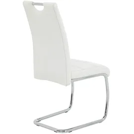 Hela Tische 2er Set Schwingstuhl, Küchenstuhl Flora, Kunstleder Weiß, Griffmulde, Metallgestell verchromt, 42x57x98 cm