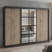 A&J MöbelLand Schiebetürenschrank NORIVO 200 x 210 x 60 cm Schwarz