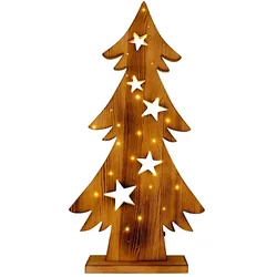 LED Weihnachtsbaum Stehlampe Holz Pinie Außen Weihnachtsdeko IP44 Innen Holzdeko X-Mas, Timer, Batteriebetrieben, warmweiß, BxH 35x70 cm