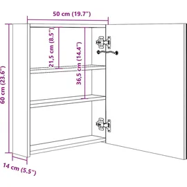 vidaXL LED-Bad-Spiegelschrank Betongrau 50x14x60 cm - Grau