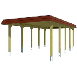 SKANHOLZ Walmdach Carport Spreewald 3,96 x 7,41 m rot mit EPDM-Dach und Pfostenanker