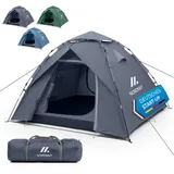 NORDMUT® Wurfzelt 2-4 Personen für blitzschnellen Aufbau – Pop Up Zelt 2-4 Personen wasserdicht & UV-Schutz – Campingzelt mit hervorragender Luftzirkulation (Grau)