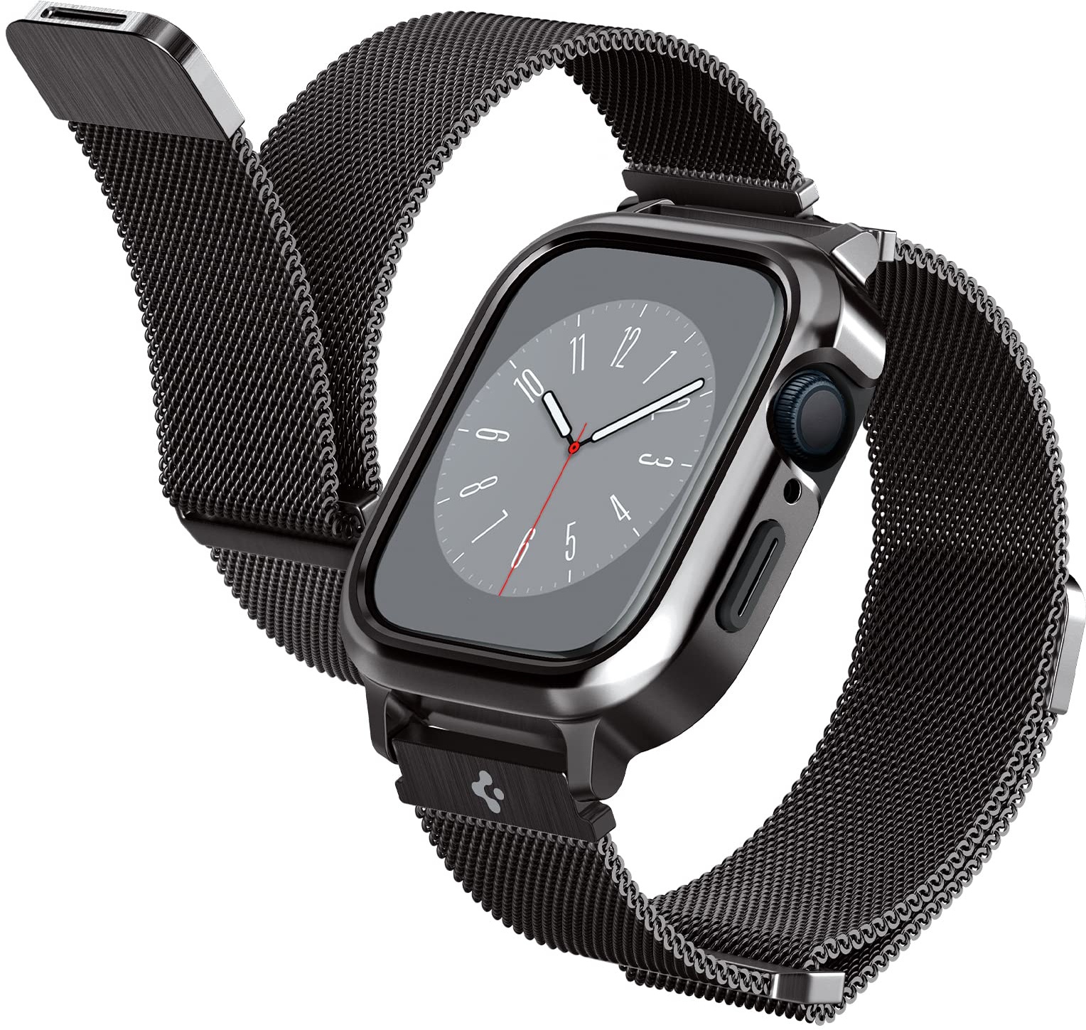 Spigen Metal Fit Pro Hülle mit Armband Kompatibel mit Apple Watch Serie 9/8/7 45mm - Graphit