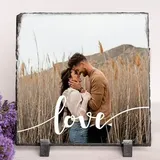 Wanapix | Foto auf Schieferplatte | Einschließlich Stützfuß | Geschenk für Verliebte | Mit Foto | 19x19cm | Love&Thankful