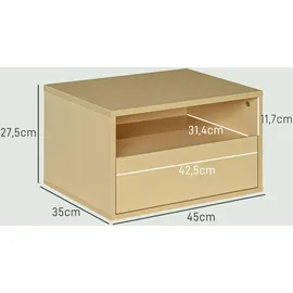 Homcom 2er Set, schwebender Nachtschrank mit Schublade, offenes Fach, Wandregal, Nachtkommode für Schlafzimmer, Nachttische