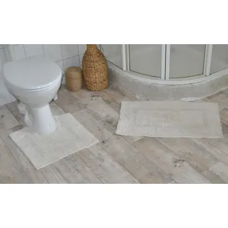 Buri 2tlg.Badgarnitur Badematte Badläufer Läufer Vorleger WC-Garnitur Badteppich, Farbe:Creme