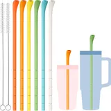 NiHome 6 Stück Silikon-Anti-Falten-Trinkhalme für 40oz / 30oz Stanley Becher mit Bürsten – Faltenfreie Strohhalme für Becher in verschiedenen Größen – Wiederverwendbare Trinkhalme (Sommerfarben)