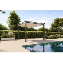 OUTFLEXX Flachdachpergola, anthrazit/creme,  Alu, 3 x 3 m, UV-beständig, wasserabweisend, mit Air-Vent System, langlebig