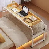 ZHFASDS Schlafzimmer-Nachttisch Laptoptisch Höhen und Breitenverstellbar Rollender Laptop-Schreibtisch Überbetttisch mit Rädern King-Queen-Betttisch über dem Bett Medizinischer Betttisch(Color:Holz)