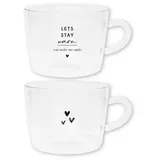 Bastion Collections Teeglas-Set Hearts & LETS STAY Glas klar schwarz bedruckt 2tlg. versch. Motive gedeckter Tisch Küche