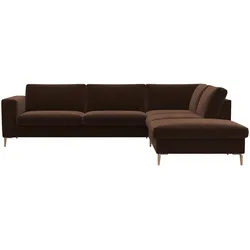 Ecksofa FLEXLUX "Fiore, Sitzaufbau mit hochwertigem Kaltschaum für mehr Sitzkomfort", braun (tobacco), B:273cm H:85cm T:225cm, 100% Polyester, Sofas, breite Armlehnen, L-Form, Füße Alu/Eiche