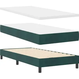 vidaXL LED Boxspringbett mit Matratze Dunkelgrün 90 x 190 cm Samt
