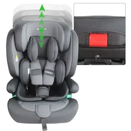 XOMAX Kindersitz ISOFIX I mitwachsend I 9-36 kg, 15 Monate - 12 Jahre, Gruppe 1/2/3 I 5-Punkt-Gurt und 3-Punkt-Gurt I Bezug abnehmbar und waschbar I ECE R129 I anthrazit-grau
