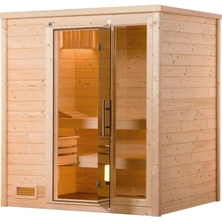 weka Sauna Bergen, BxTxH: 195,5 x 145 x 205 cm, 45 mm, (Set) 7,5 kW Bio-Ofen mit digitaler Steuerung beige