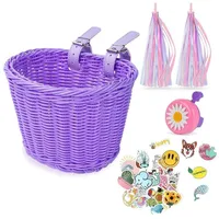 LuxusKollektion Fahrradständer Fahrradkorb Vorne Kinder Mädchen Rattan Lederriemen Klingel #8 Lila