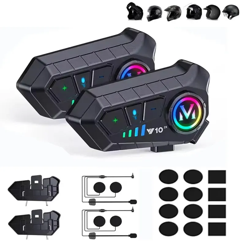 2er-Set kabellose Bluetooth-Headsets für Motorradhelme mit 2-Wege-Intercom und intelligenter Geräuschunterdrückung