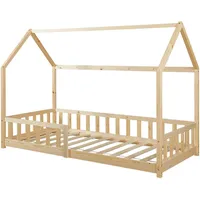 [en.casa] Hausbett Hesel mit Rausfallschutz 90x200cm Holzoptik
