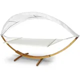 Clanmacy Hängematte Hängematte mit Gestell Hammock Holz 415cm Gartenliege für 2 Personen (Set), 2 Personen, mit Gestell XXL, Tragkraft 200 kg beige