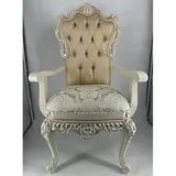 Casa Padrino Luxus Barock Esszimmer Stuhl mit Armlehnen Gold / Creme / Weiß / Silber - Barock Möbel