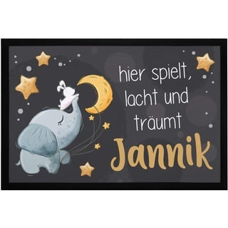 SpecialMe® Fußmatte Kinderzimmer personalisiert mit Name Elefant Mond Sterne Türvorleger Kind rutschfest & waschbar weiß 60x40cm