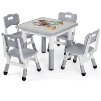 TLGREEN Kindersitzgruppe Kindertisch mit 4 Stühlen, (5-tlg), Kindermöbel, Quadratischen Tisch Höhenverstellbar Plastik grau 60 cm