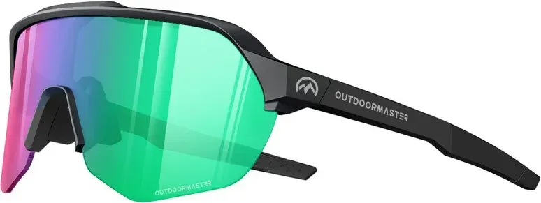 OutdoorMaster Hawk HD TR90 Sportsonnenbrille, polarisiert, für Angeln, Baseball, Segeln, Golf und Fahren, schwarzer Rahmen, rosenrotes Glas, Revo-Blue, VLT 48 %