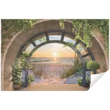 WallArena Vlies Fototapete Wald Fenster 3D EFFEKT Strand Tapete XXL Wohnzimmer Schlafzimmer - 416x254 cm - 4 Bahnen