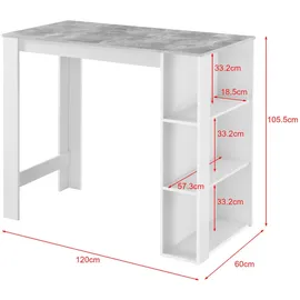 [en.casa] Bartisch Danderyd 120 x 60 x 106 cm Weiß/Betonoptik