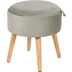 Hocker mit Stauraum Samtstoff / Holz grau NEELY