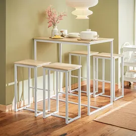 SoBuy Bartisch 5-teilig 120 x 75 x 75 cm Weiß-Natur