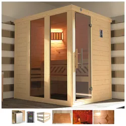 Sauna WEKA "Kemi Panorama", beige (naturbelassen), Saunaofen, externe Steuerung, 7,5 kW, Saunen, 7,5 kW Ofen mit ext. Steuerung